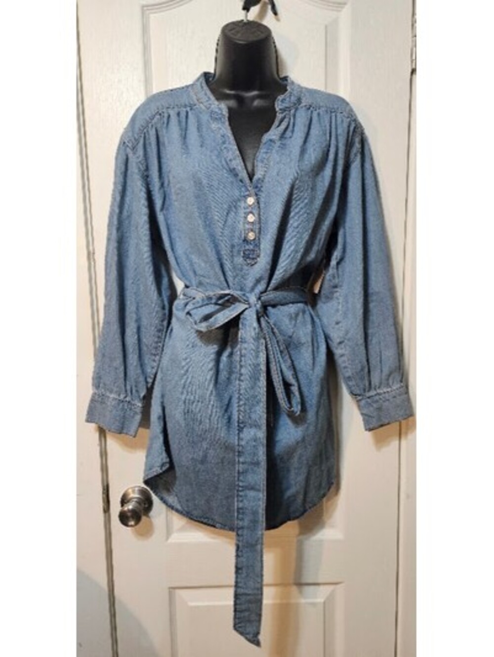 Time and Tru Denim Shirt Dress Large 12/14 Cotton Casual Fall Chic